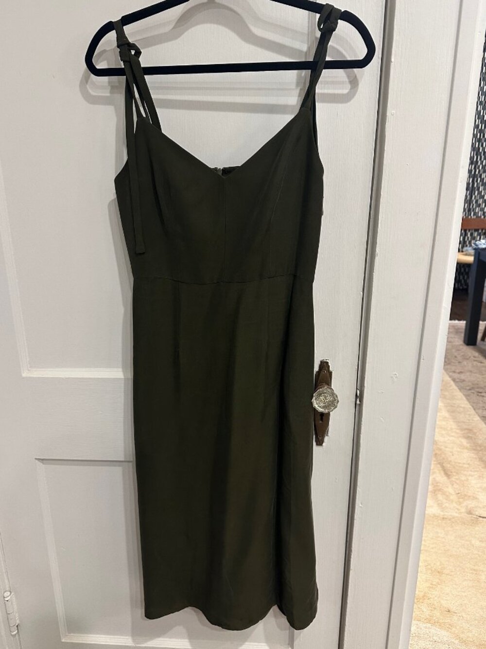 NWT MILLY Bella Dress Army Green Tie Strap Midi Dress Size 4